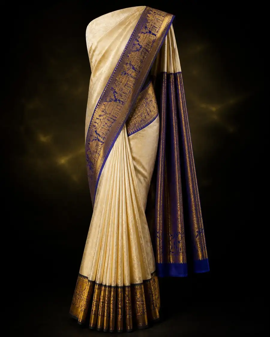 Kanchi pattu silk saree with zari border at Nakshathra Boutique