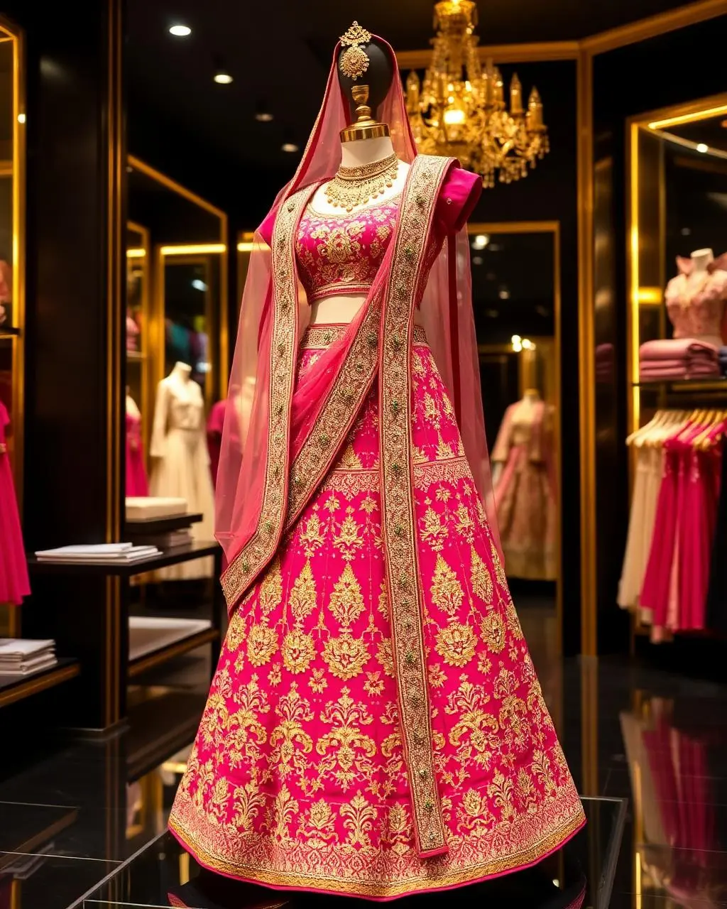 Pink and gold bridal lehenga