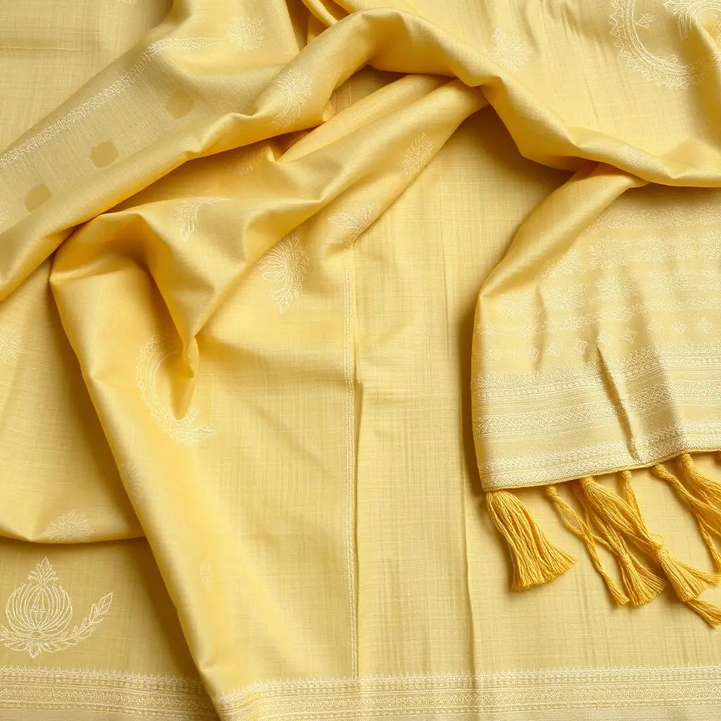 Cream and gold soft linen saree with zari border